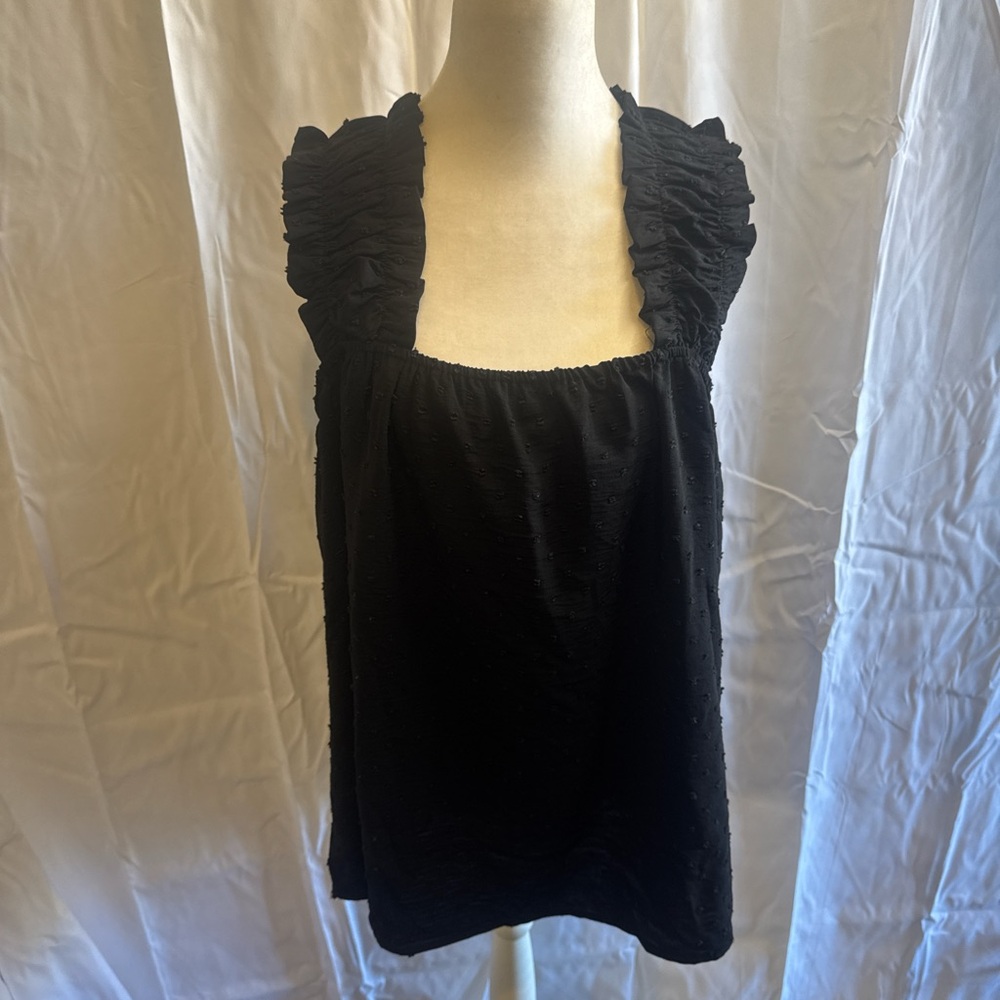Ruffled Wide-Strap Black Women's Tank Top